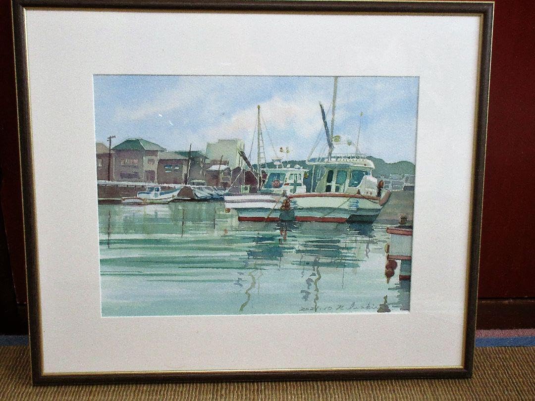 三浦市北条湾( 水彩画 額装済み) 水彩画 北条湾 三浦市北条湾( 水彩画 額装済み)